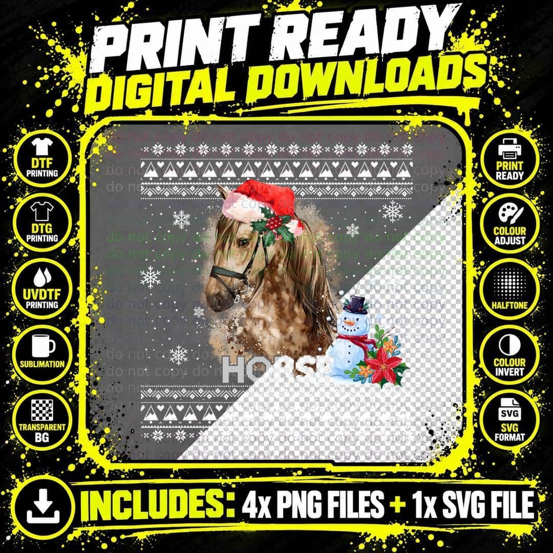 Christmas Horse T-Shirt, Festive Santa Hat Design Png SVG Digital Bundle