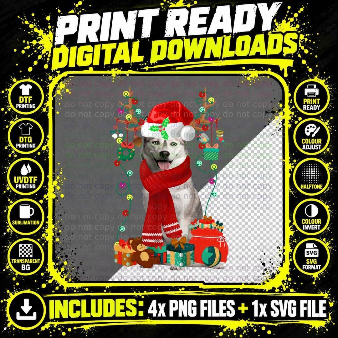 Christmas Husky T-Shirt, Festive Holiday Design Png SVG Digital Bundle