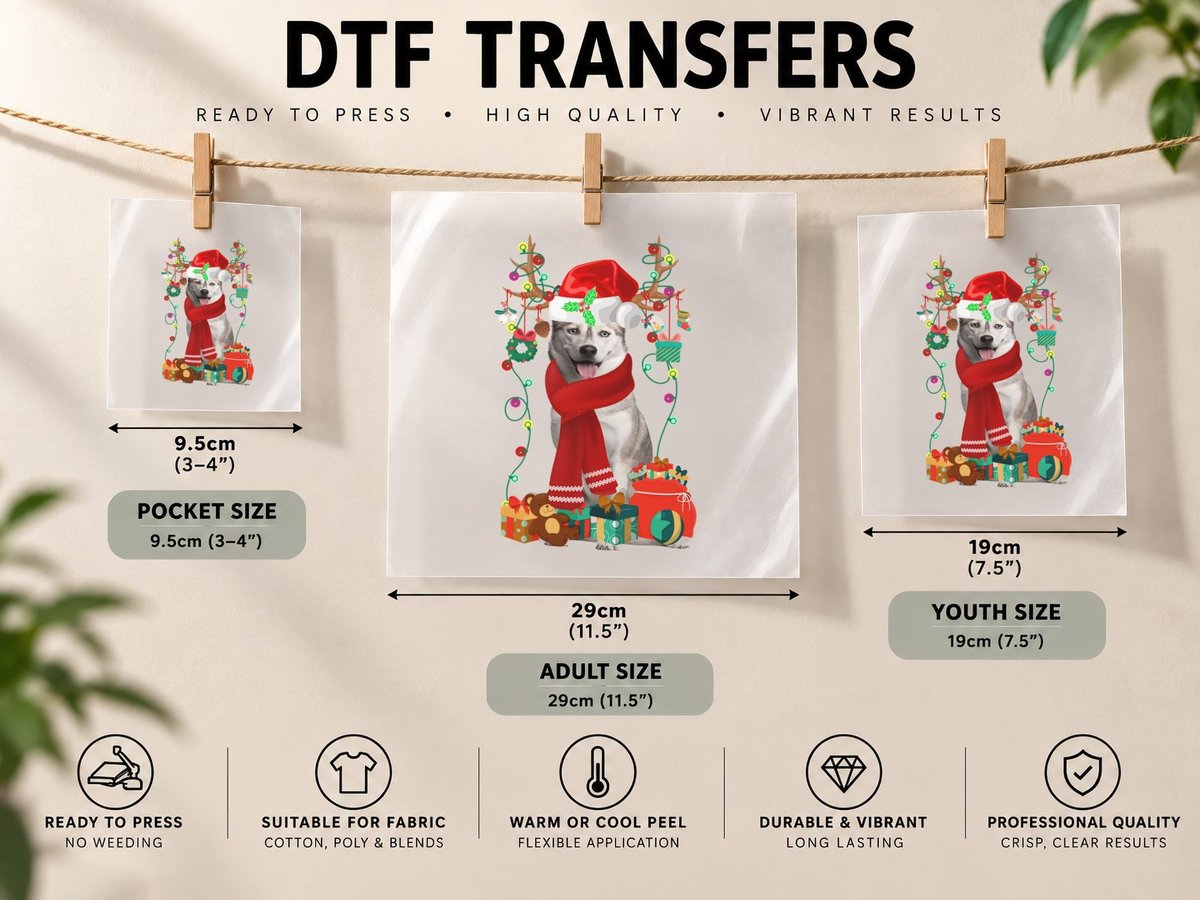 Christmas Husky, Festive Holiday Design, Pet Lover DTF Transfer Iron On