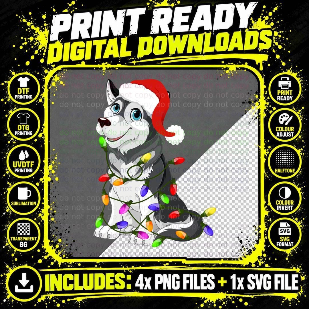 Christmas Husky T-Shirt, Festive Pet Design Png SVG Digital Bundle