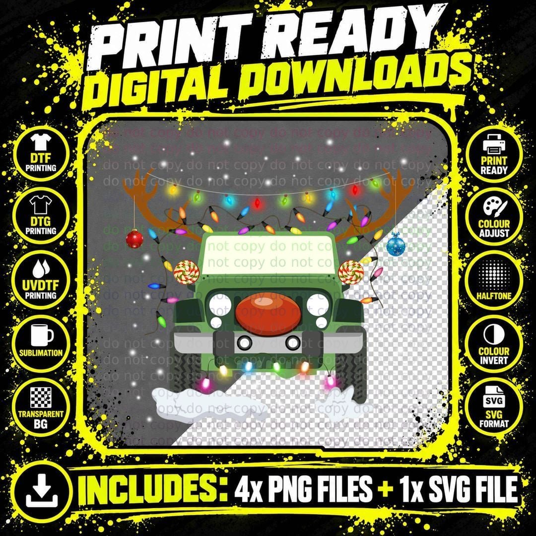 Christmas Jeep T-Shirt, Festive Holiday Print Png SVG Digital Bundle