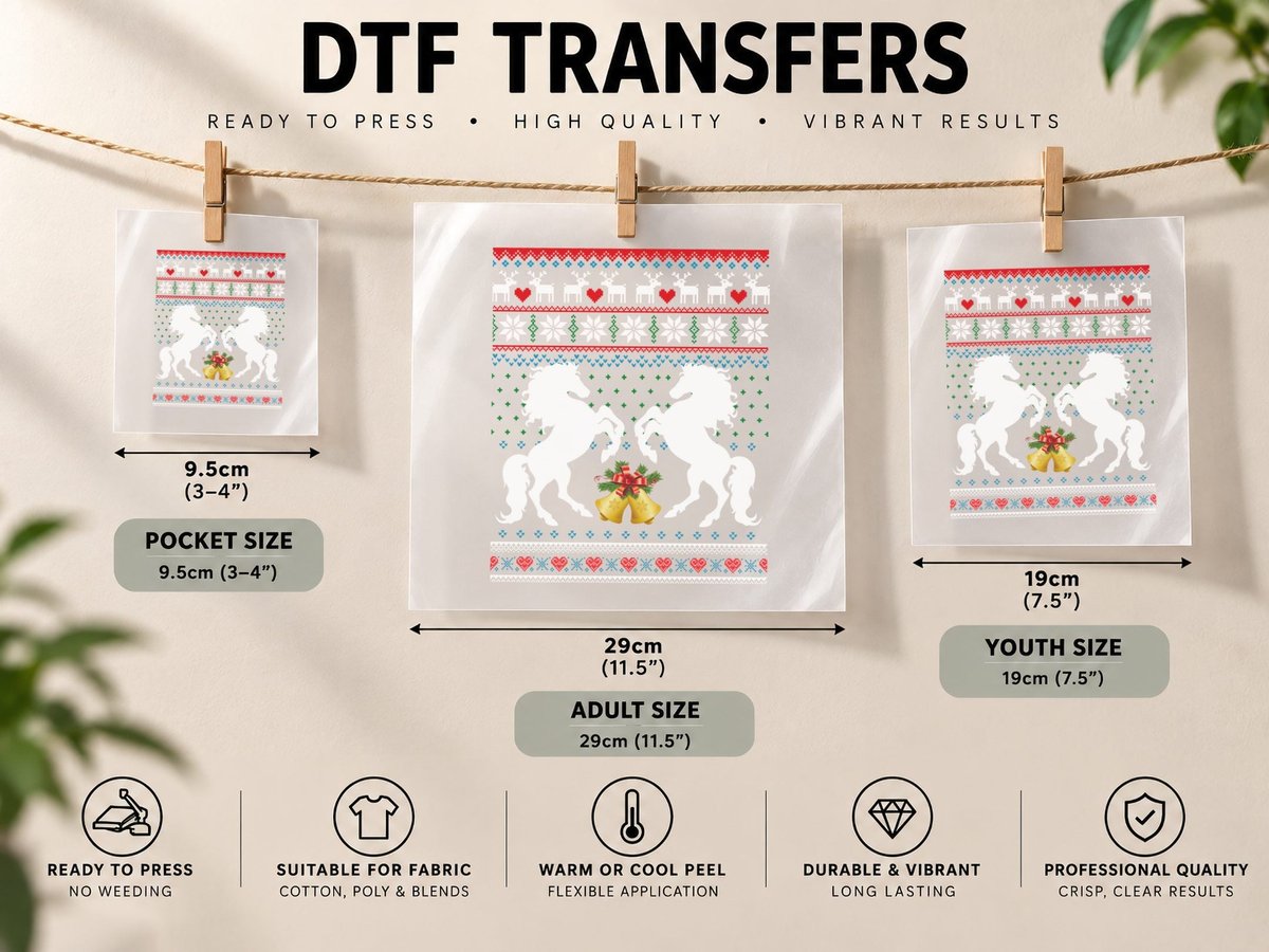 Christmas Jingle Bells, Festive Nordic Style DTF Transfer Iron On