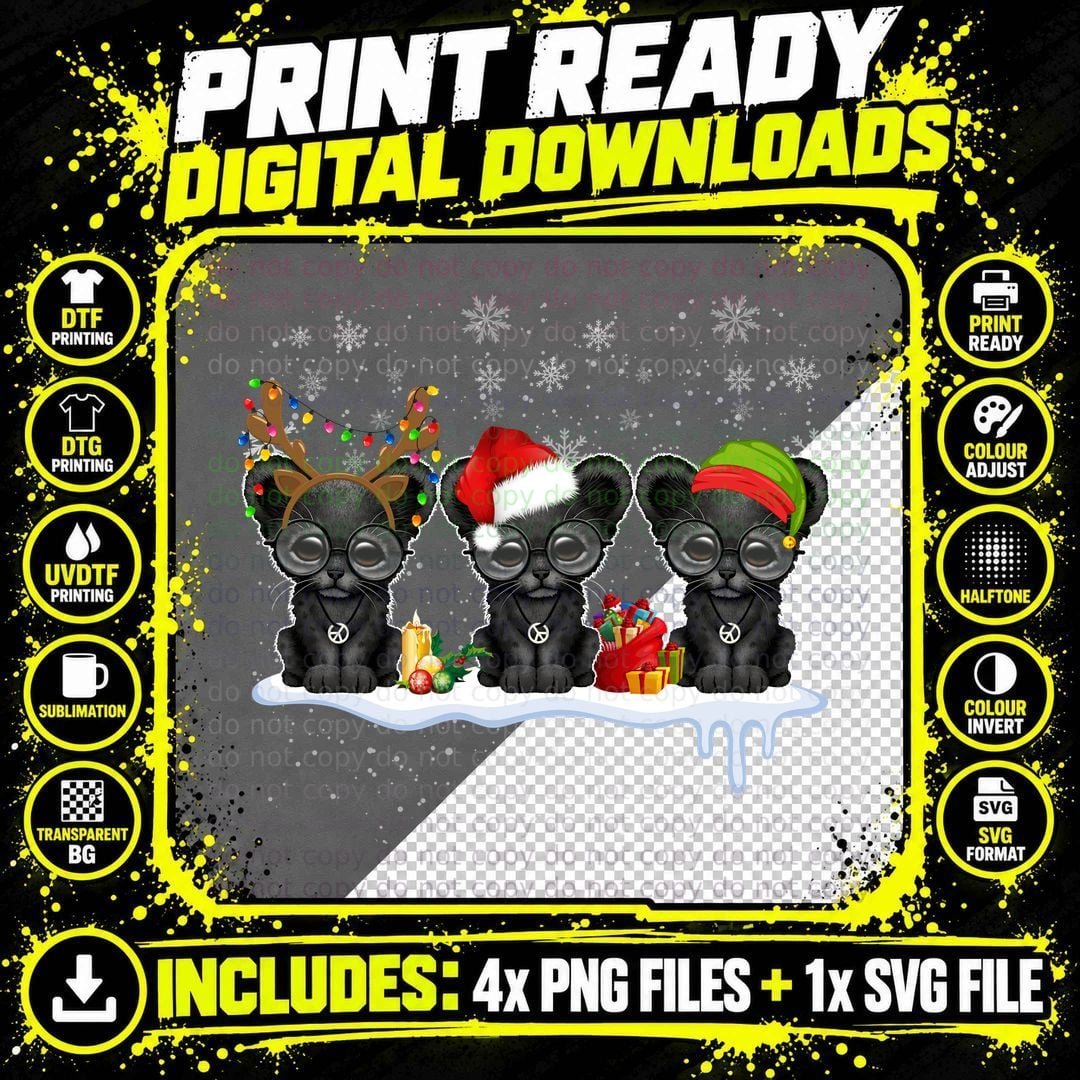 Christmas Kittens T-Shirt, Festive Holiday Print Png SVG Digital Bundle