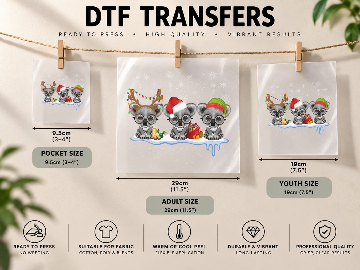 Christmas Koala Family, Festive Holiday Design, Pet Lover DTF Transfer Iron On