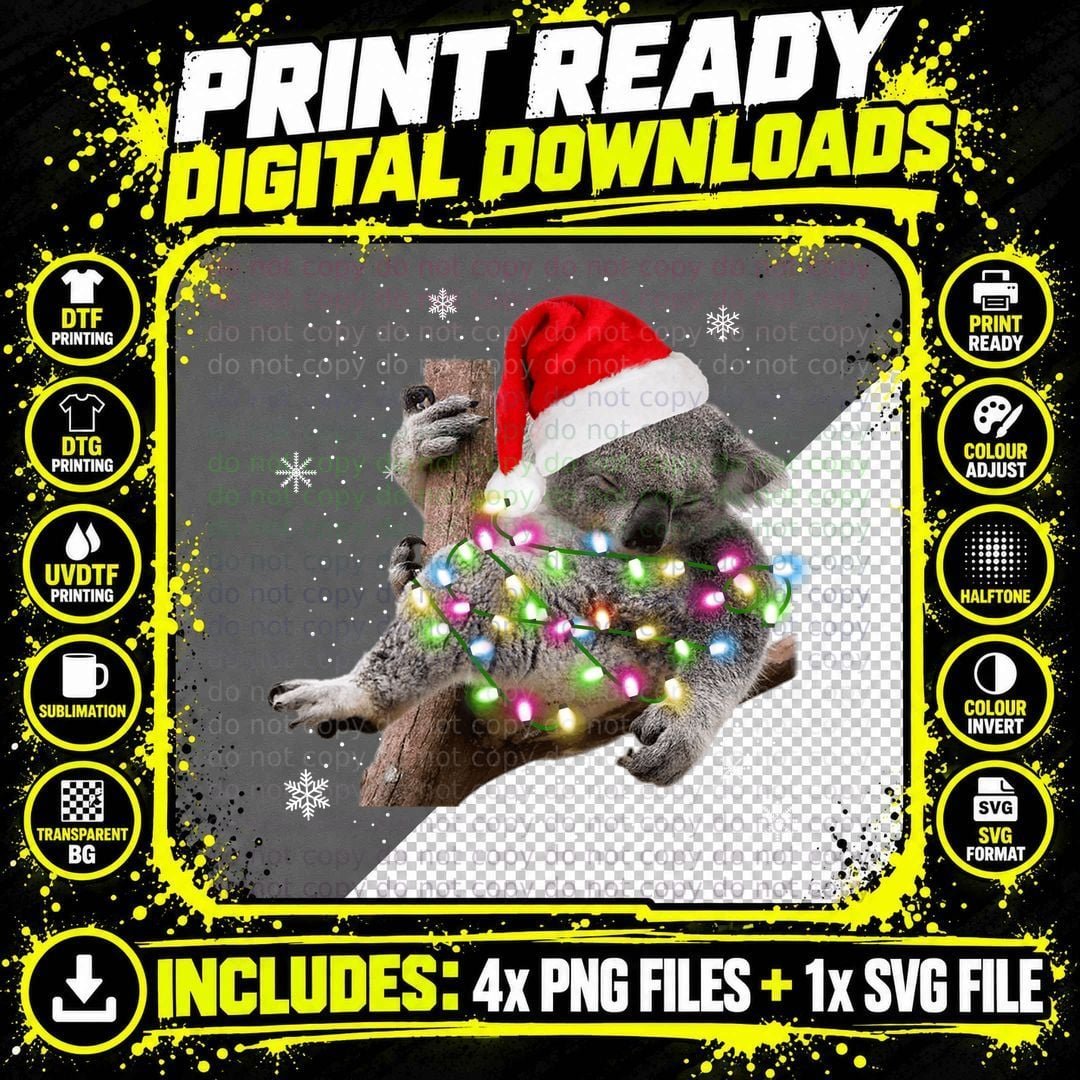 Christmas Koala T-Shirt, Festive Animal Design Png SVG Digital Bundle