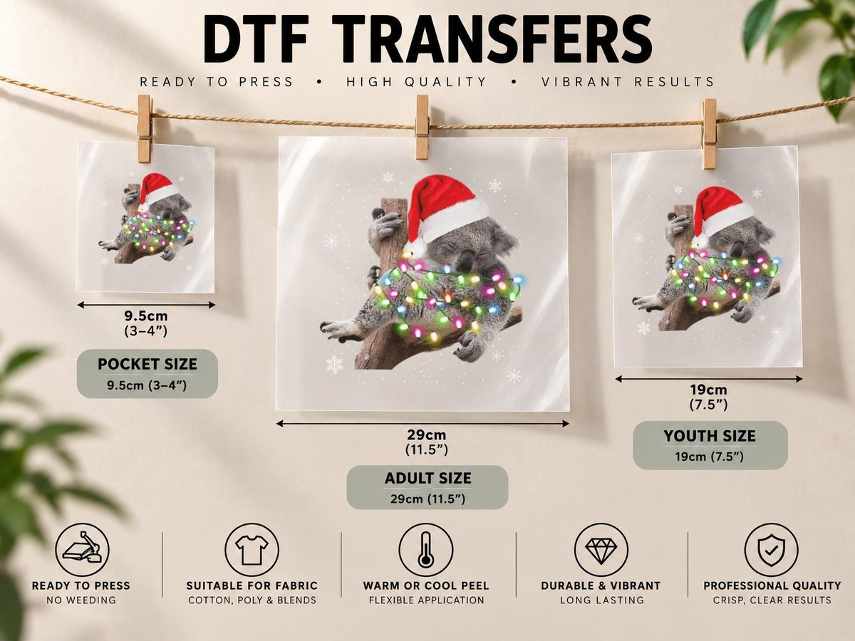 Christmas Koala, Festive Animal Design, Holiday Cheer DTF Transfer Iron On