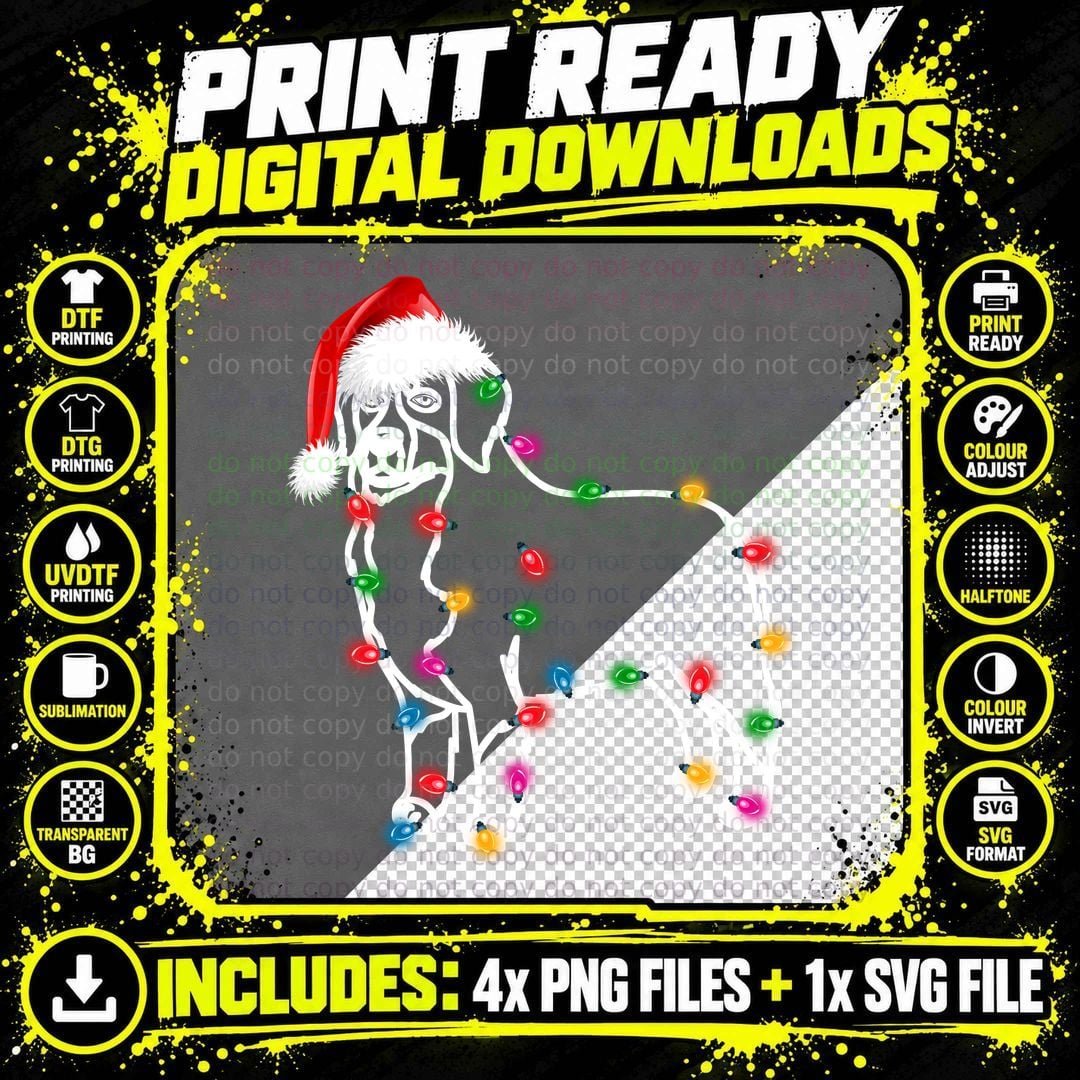 Christmas Lights Santa Hat T-Shirt Png SVG Digital Bundle