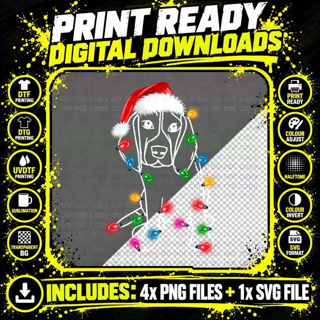 Christmas Lights Santa Hat T-Shirt Png SVG Digital Bundle