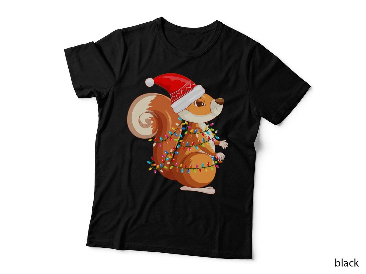 Christmas Lights Squirrel Wearing Xmas Hat - Squirrel Lover T-Shirt