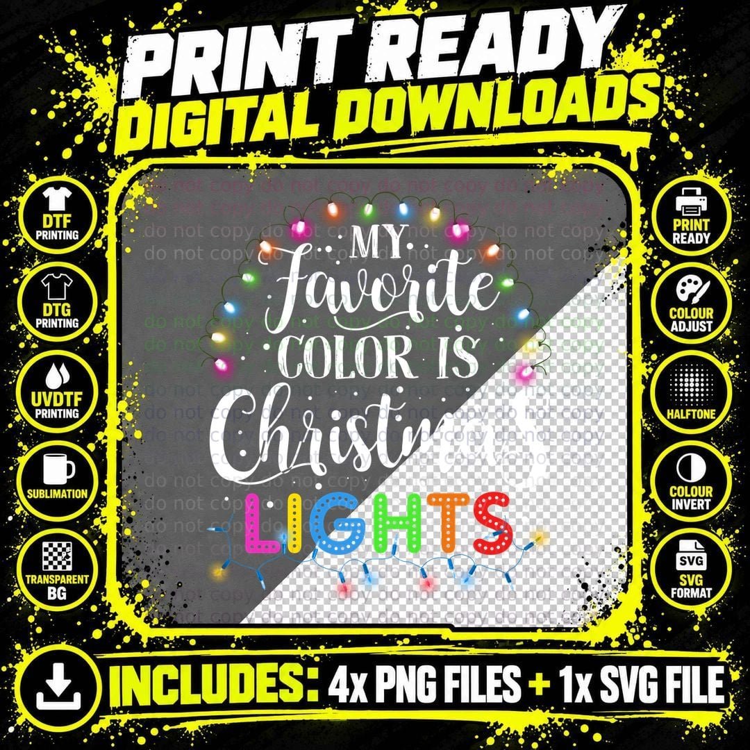 Christmas Lights T-Shirt, Festive Holiday Design Png SVG Digital Bundle