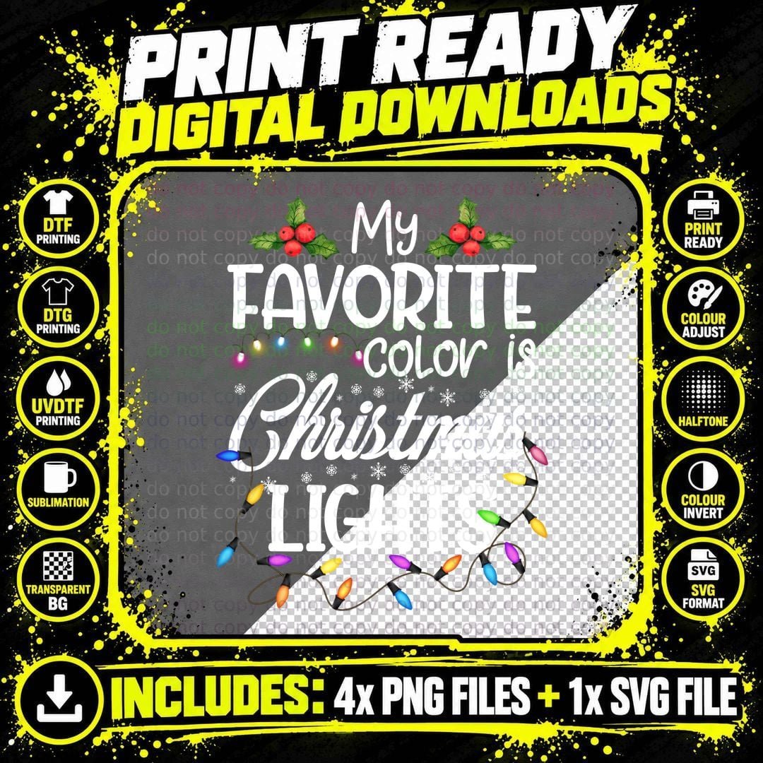 Christmas Lights T-Shirt, Festive Holiday Print Png SVG Digital Bundle