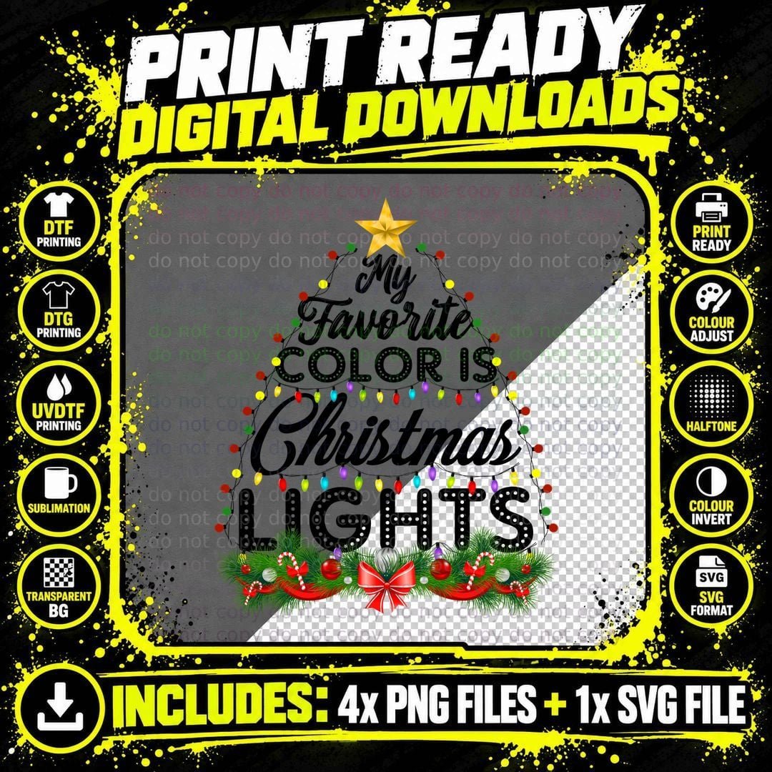 Christmas Lights T-Shirt, Festive Holiday Style Png SVG Digital Bundle