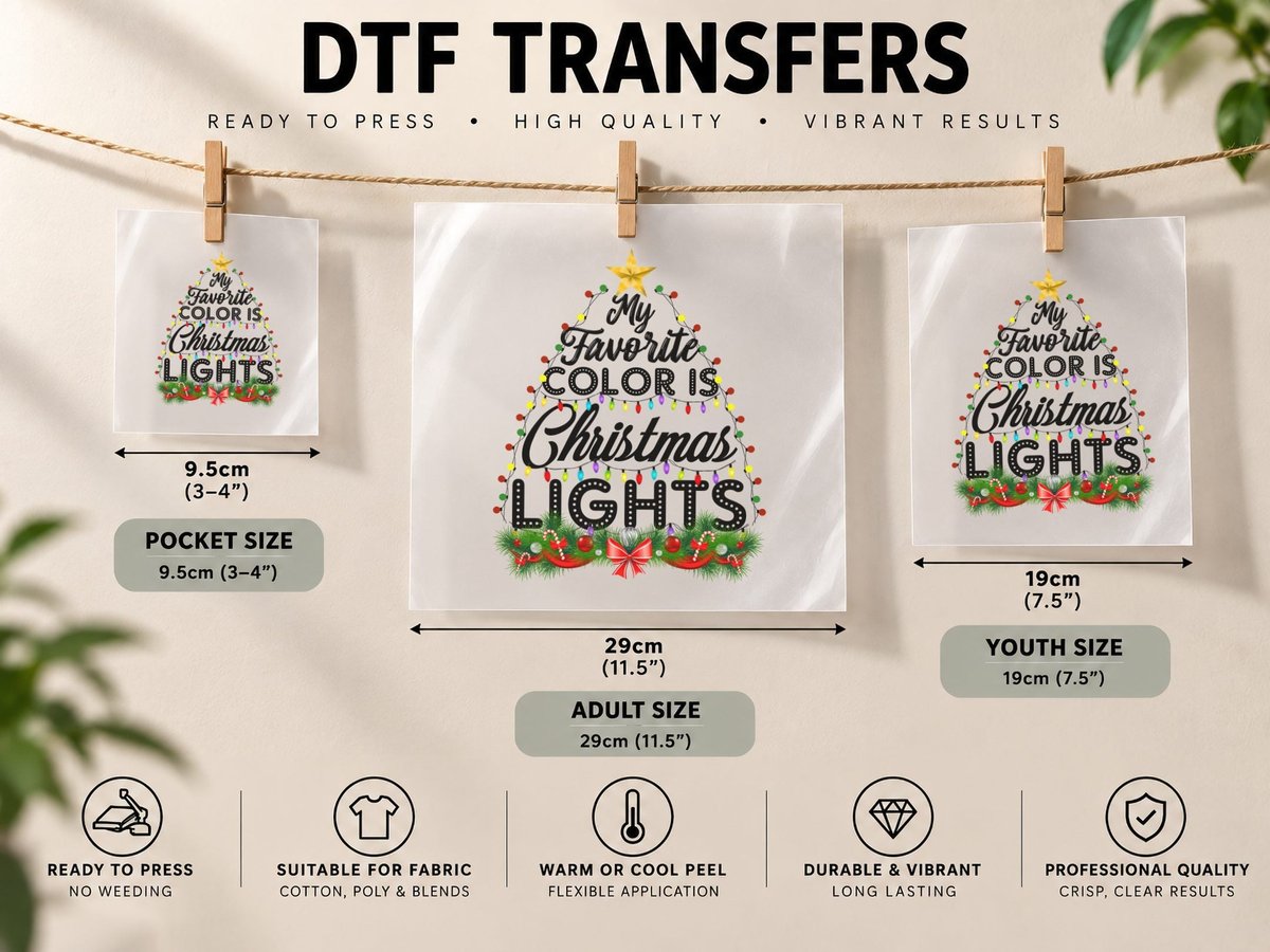 Christmas Lights, Festive Holiday Style, Christmas DTF Transfer Iron On
