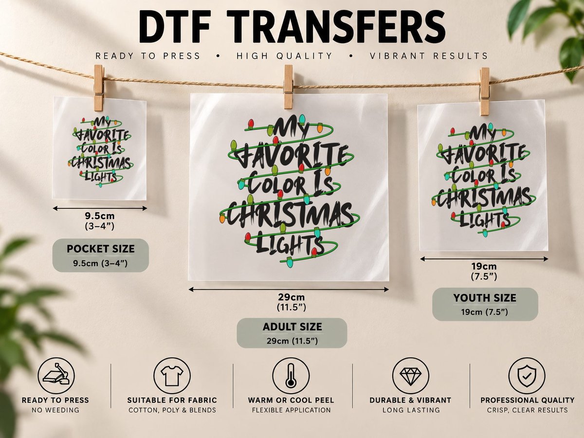 Christmas Lights, Festive Holiday Theme, Christmas DTF Transfer Iron On