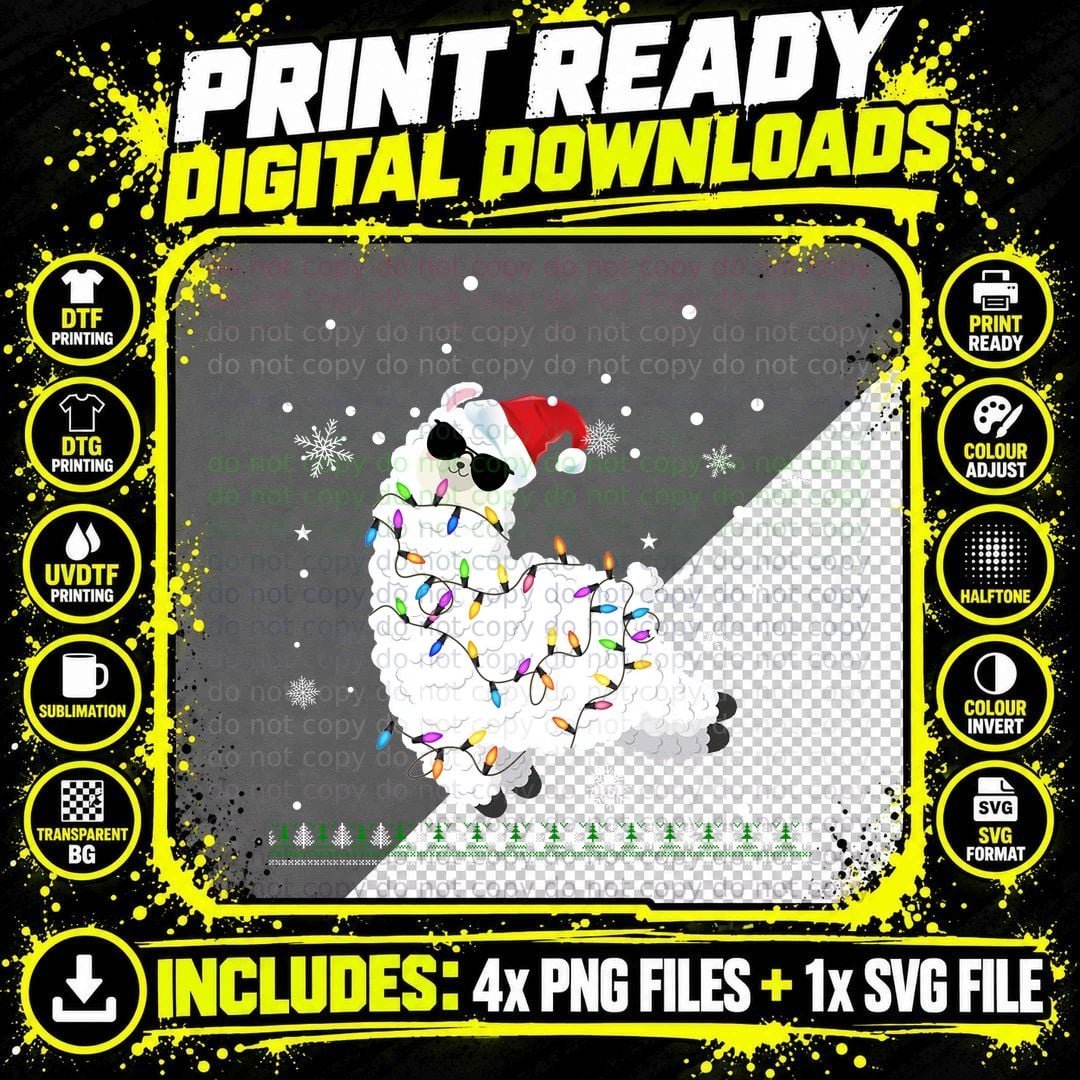 Christmas Llama T-Shirt, Festive Holiday Design Png SVG Digital Bundle
