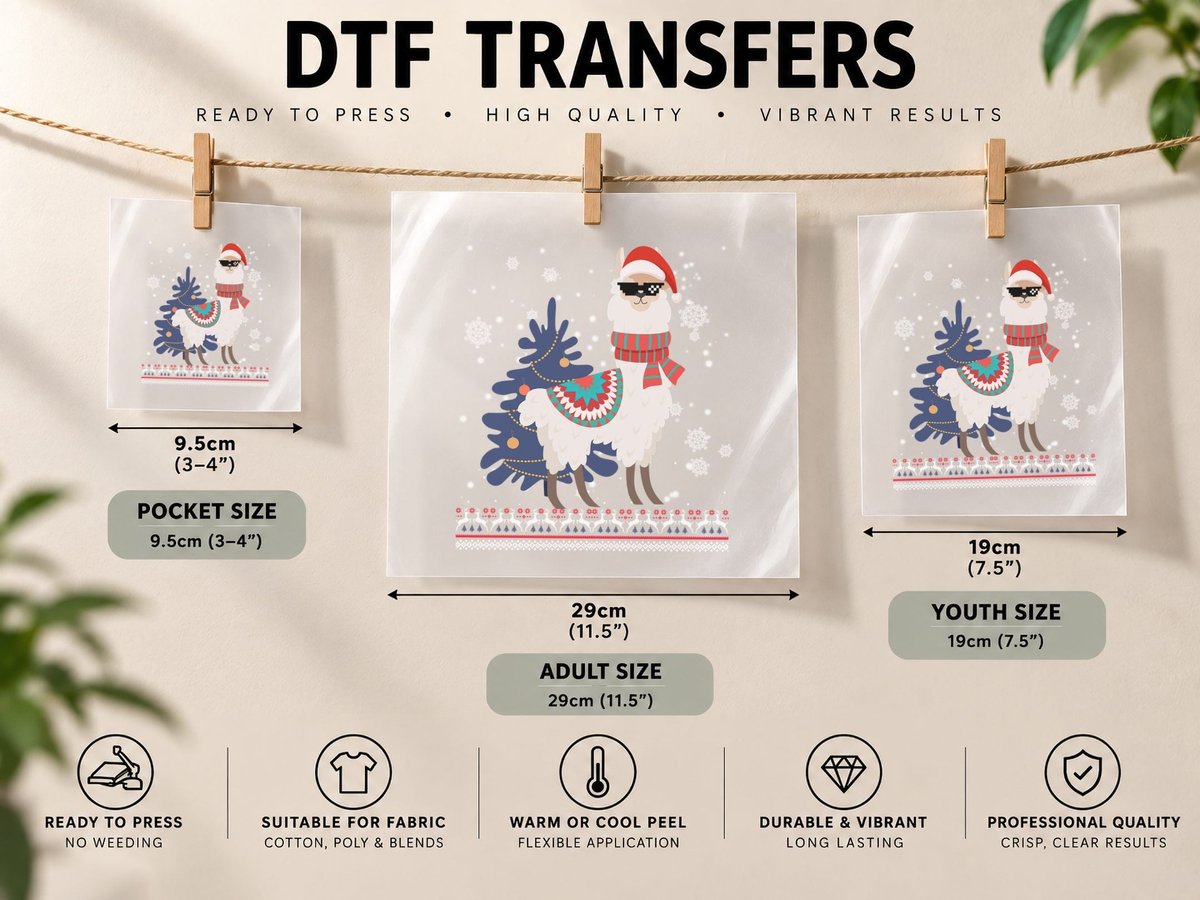 Christmas Llama, Festive Holiday Print, Pet Lover DTF Transfer Iron On