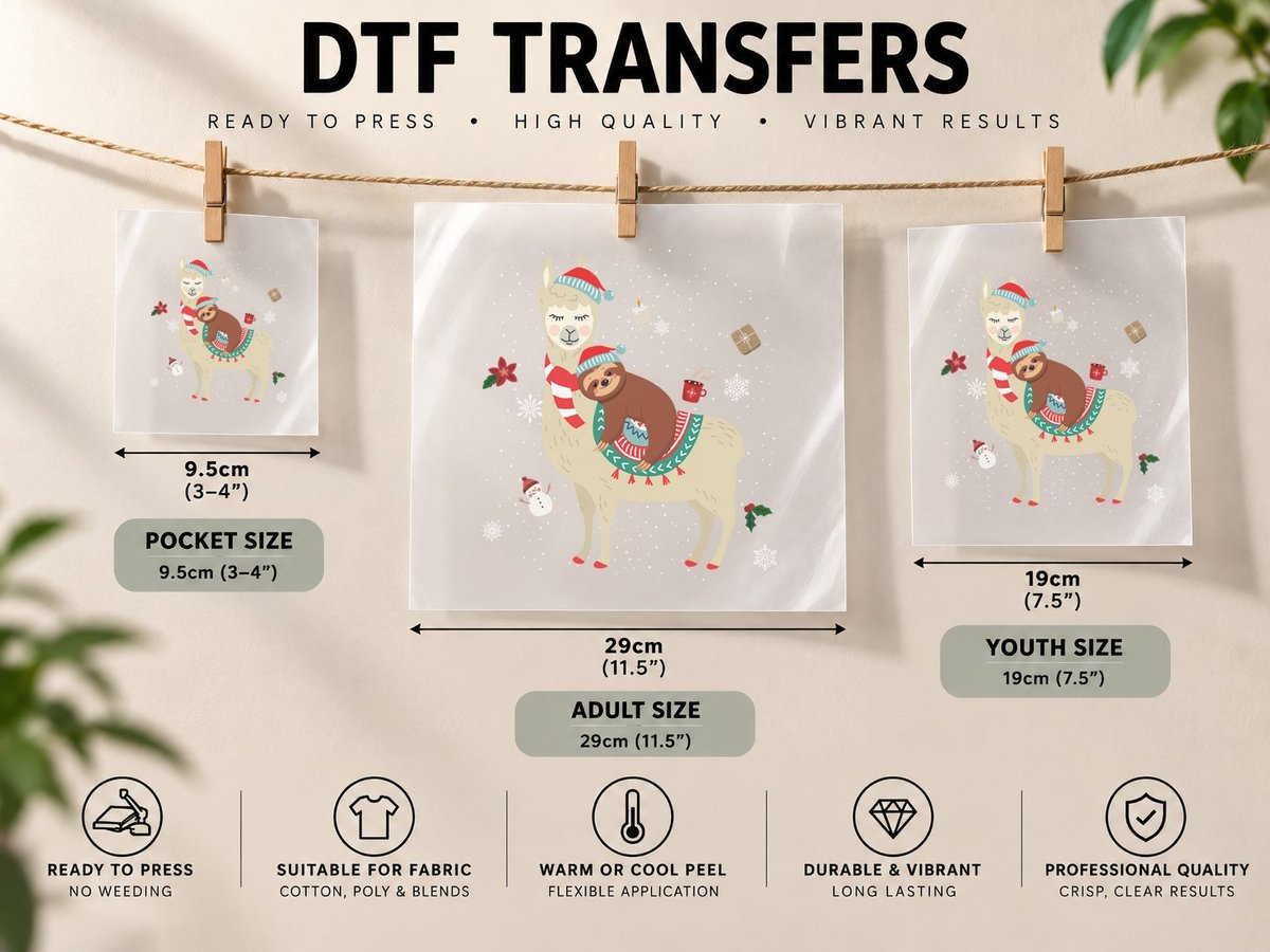 Christmas Llama and Sloth, Festive Holiday Theme, Pet Lover DTF Transfer Iron On