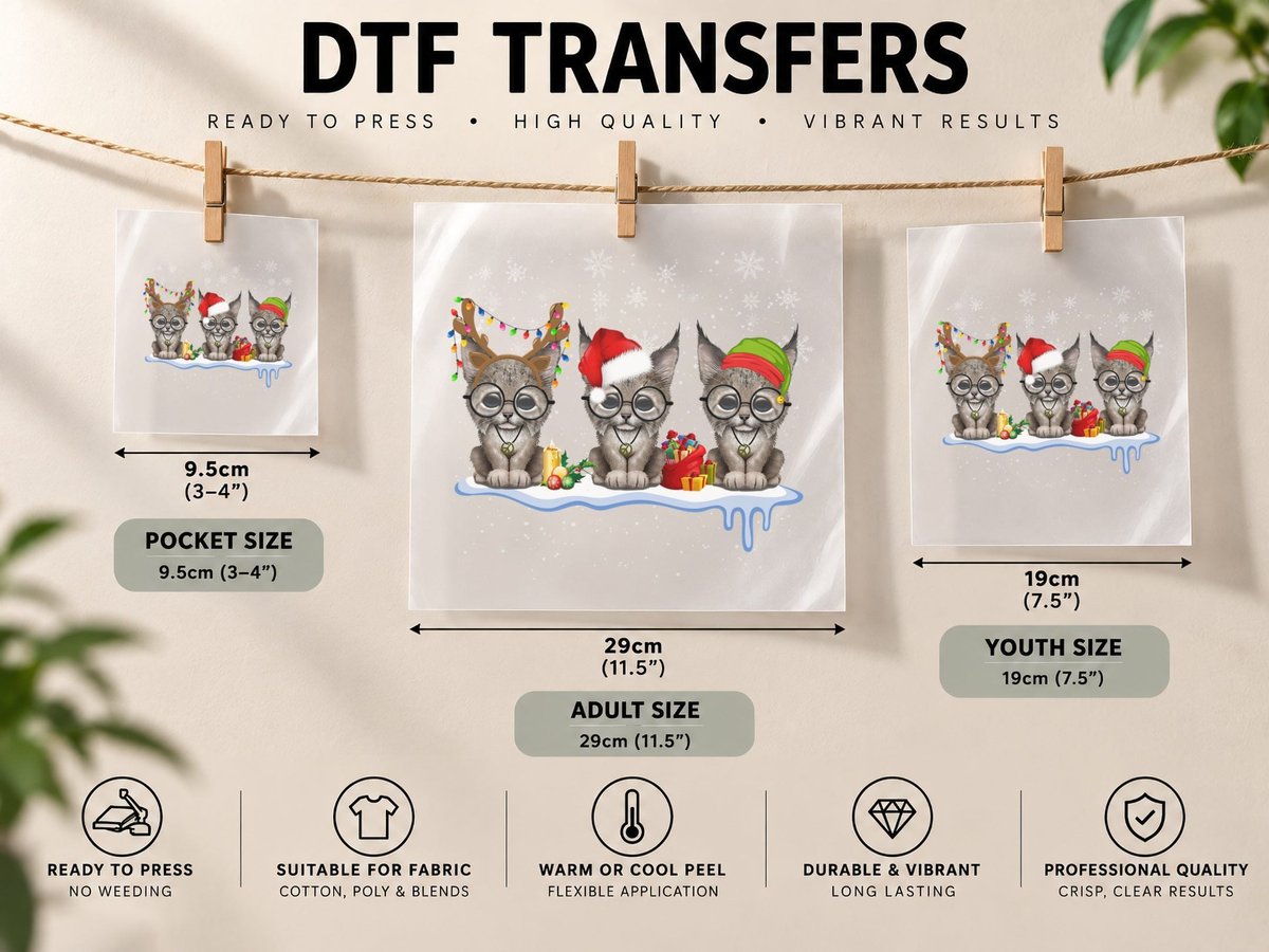 Christmas Lynx, Festive Holiday Print, Pet Lover DTF Transfer Iron On