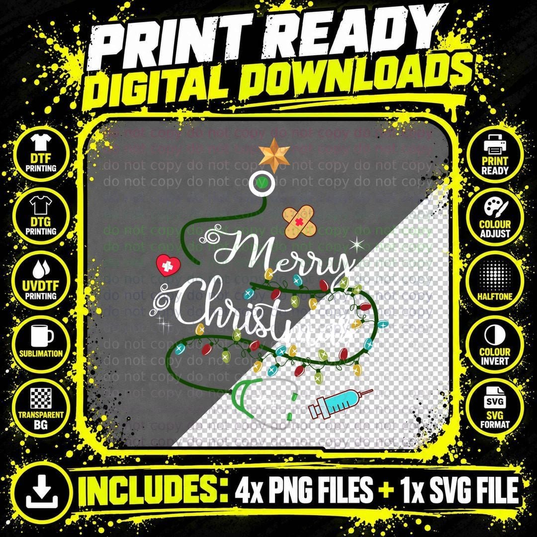 Christmas Medical Supplies T-Shirt, Holiday Lights Theme Png SVG Digital Bundle