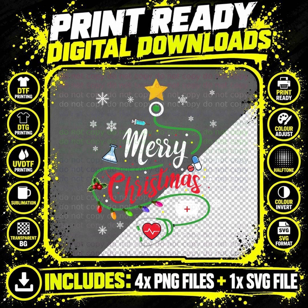 Christmas Medical Tree T-Shirt, Festive Healthcare Theme Png SVG Digital Bundle