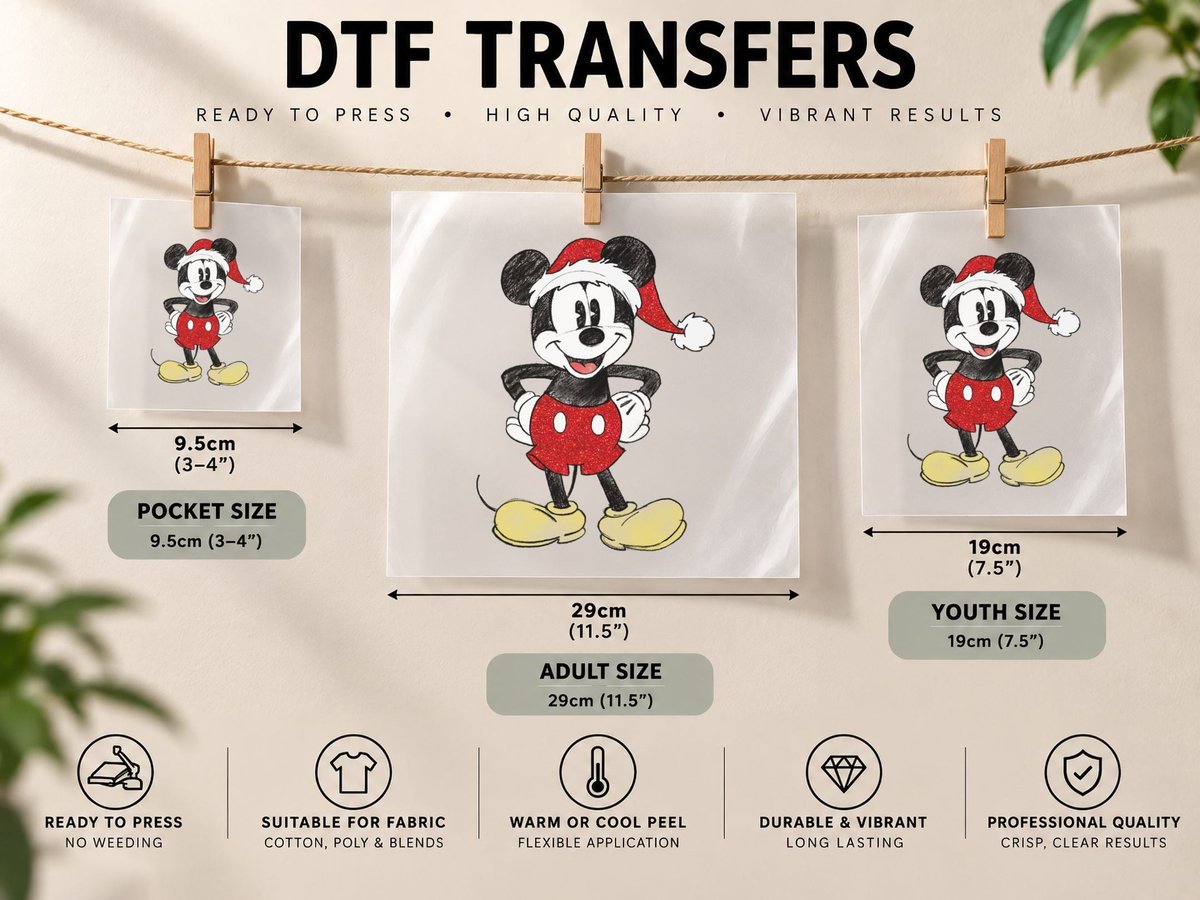 Christmas Mickey Mouse, Xmas Present, Festive Wear DTF Transfer Iron On