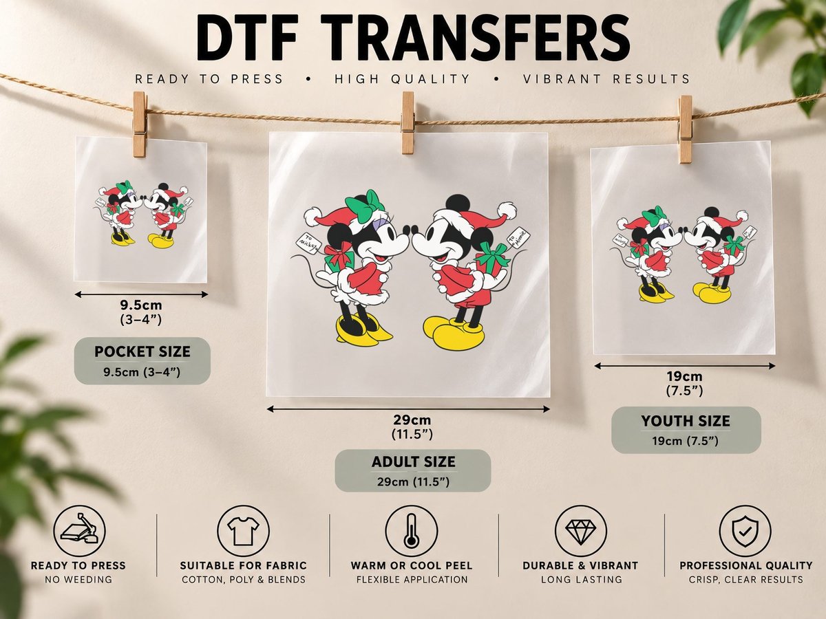 Christmas Mickey and Minnie Kiss DTF Transfer Iron On