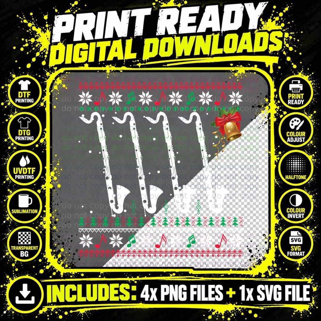 Christmas Music Notes T-Shirt, Festive Holiday Print Png SVG Digital Bundle