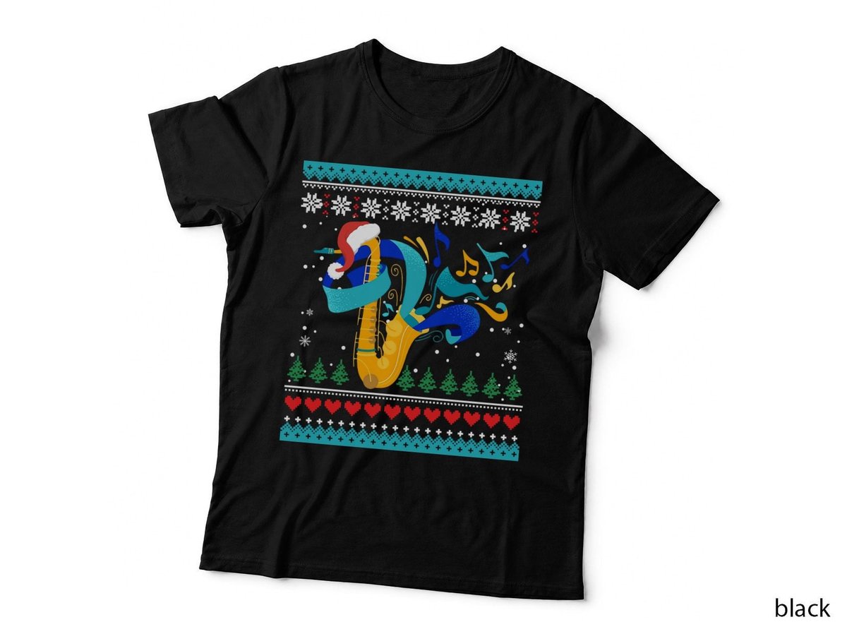 Christmas Music Saxophone T-Shirt, Festive Jazz Style, Holiday Gift Idea