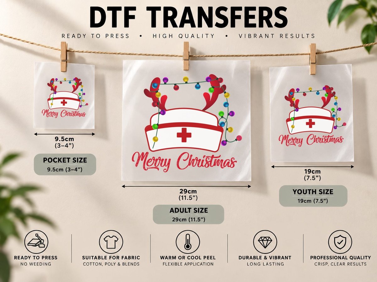 Christmas Nurse Reindeer, Festive Holiday Style DTF Transfer Iron On