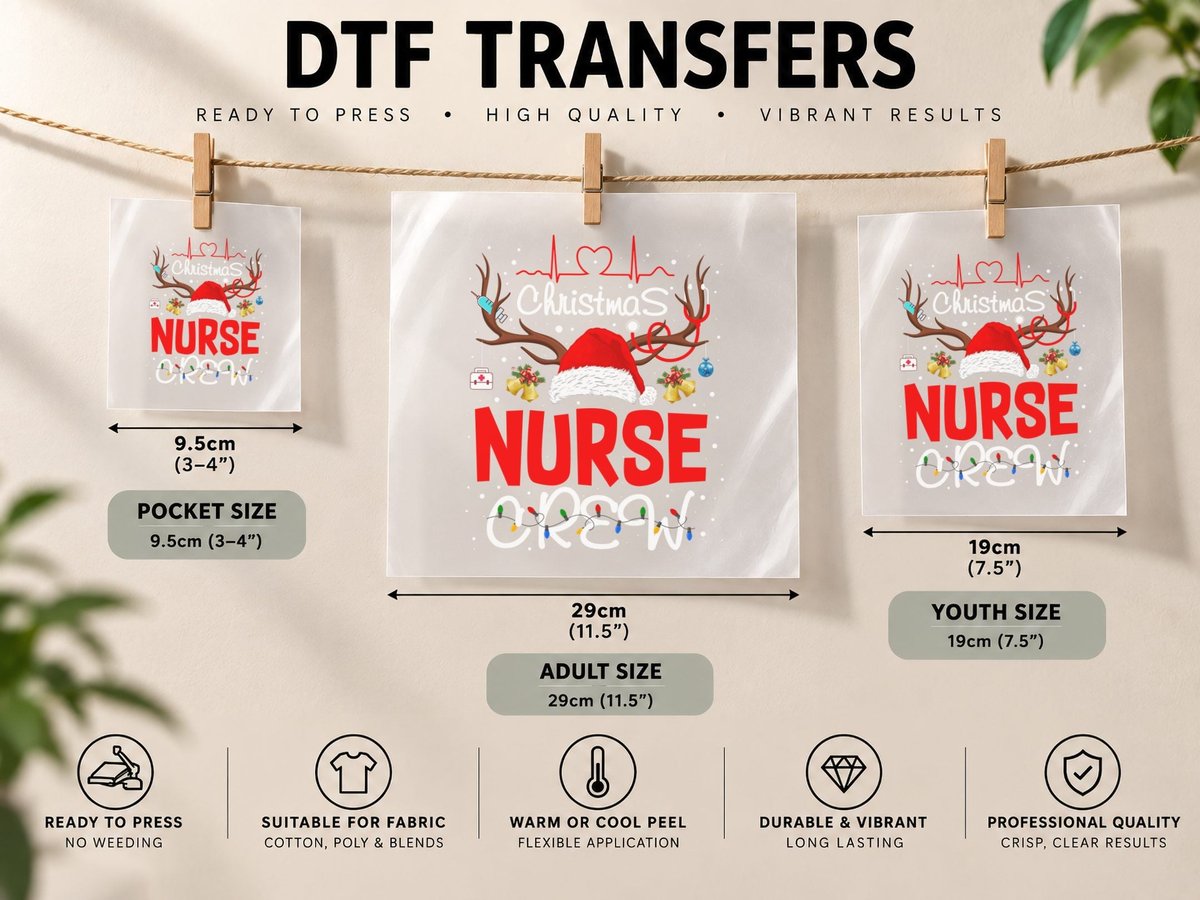 Christmas Nurse Reindeer, Festive Holiday Theme DTF Transfer Iron On