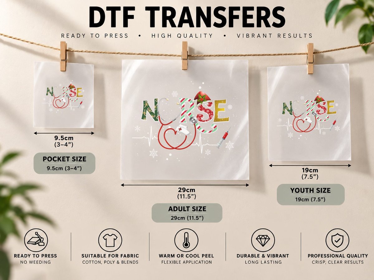 Christmas Nurse, Festive Medical Theme, Holiday Gift Idea DTF Transfer Iron On