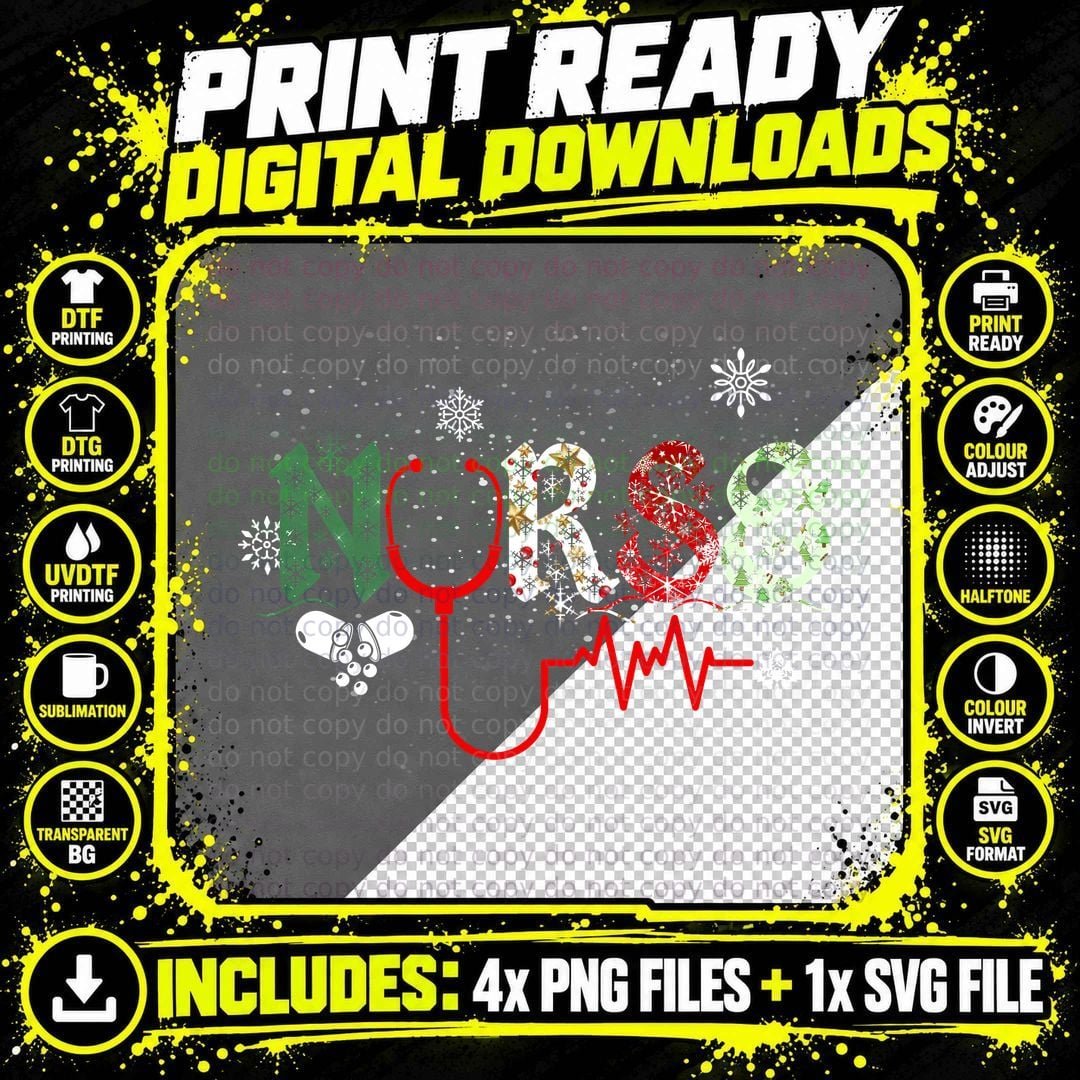 Christmas Nurse T-Shirt, Holiday Medical Theme Png SVG Digital Bundle