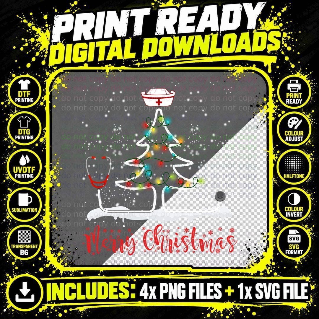 Christmas Nurse Tree T-Shirt, Festive Medical Theme Png SVG Digital Bundle