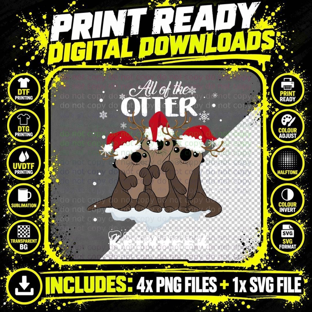 Christmas Otters T-Shirt, Festive Animal Print Png SVG Digital Bundle