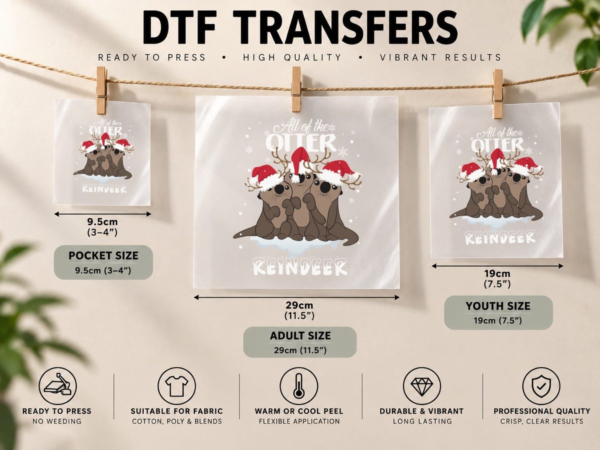 Christmas Otters, Festive Animal Print, Pet Lover DTF Transfer Iron On