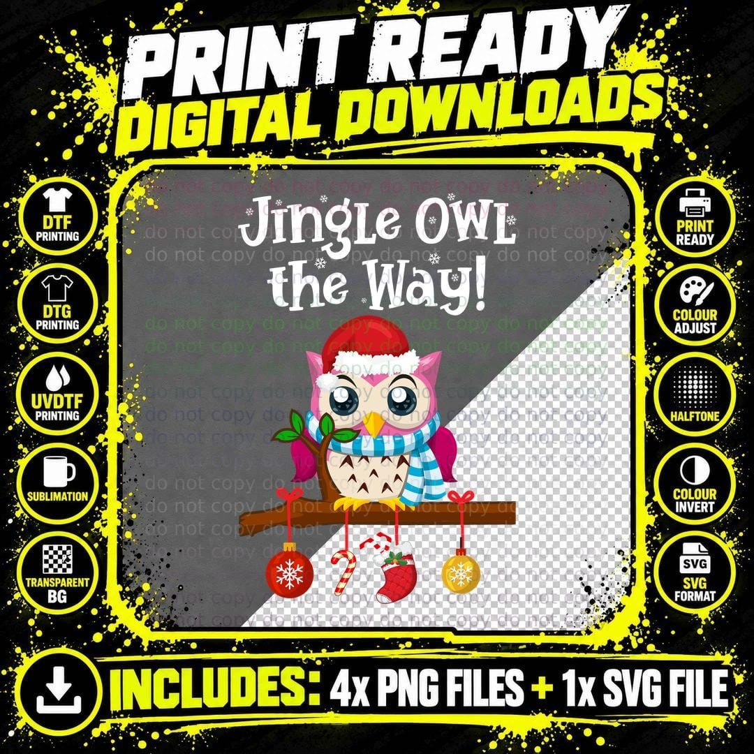 Christmas Owl T-Shirt, Festive Holiday Design Png SVG Digital Bundle