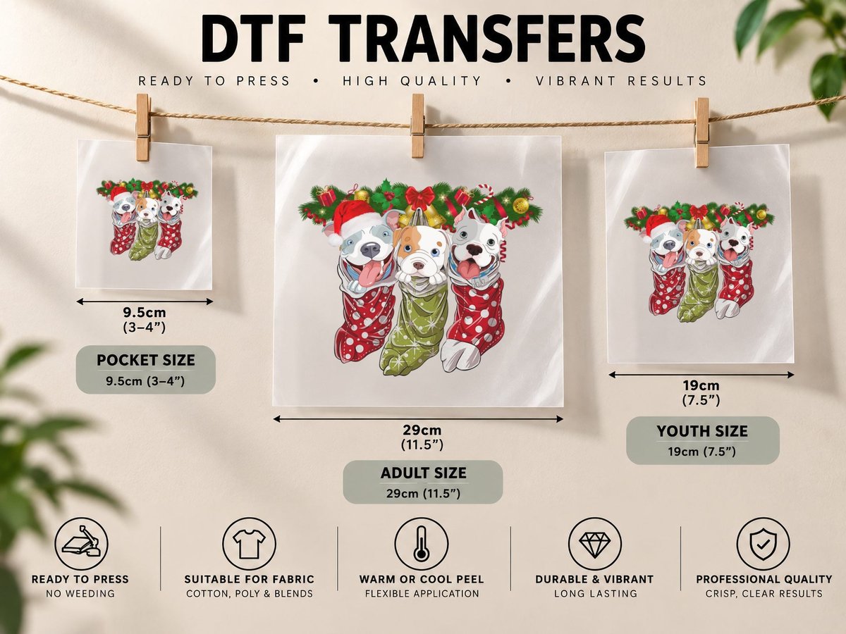 Christmas Pajama Dogs, Festive Holiday Design, Pet Lover DTF Transfer Iron On