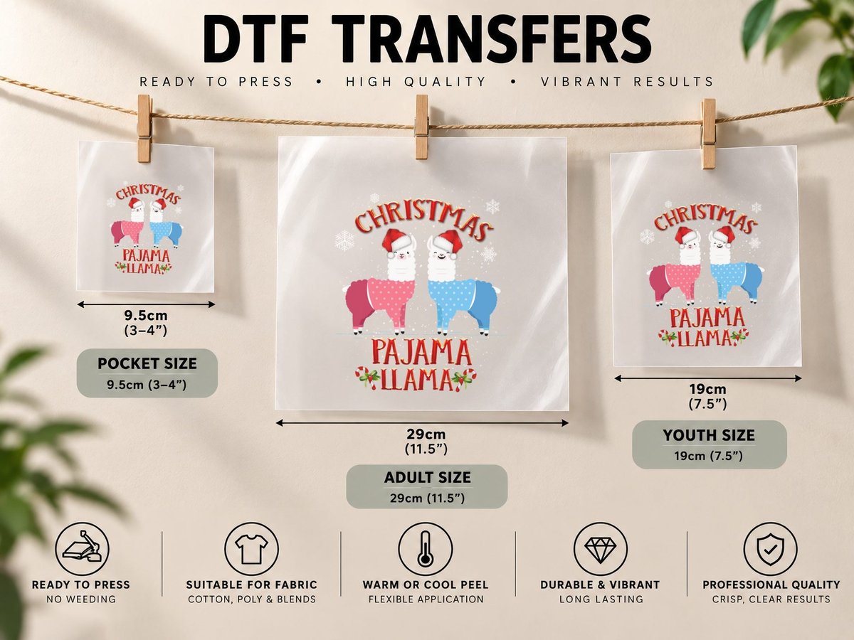 Christmas Pajama Llama, Festive Holiday Print, Pet Lover DTF Transfer Iron On