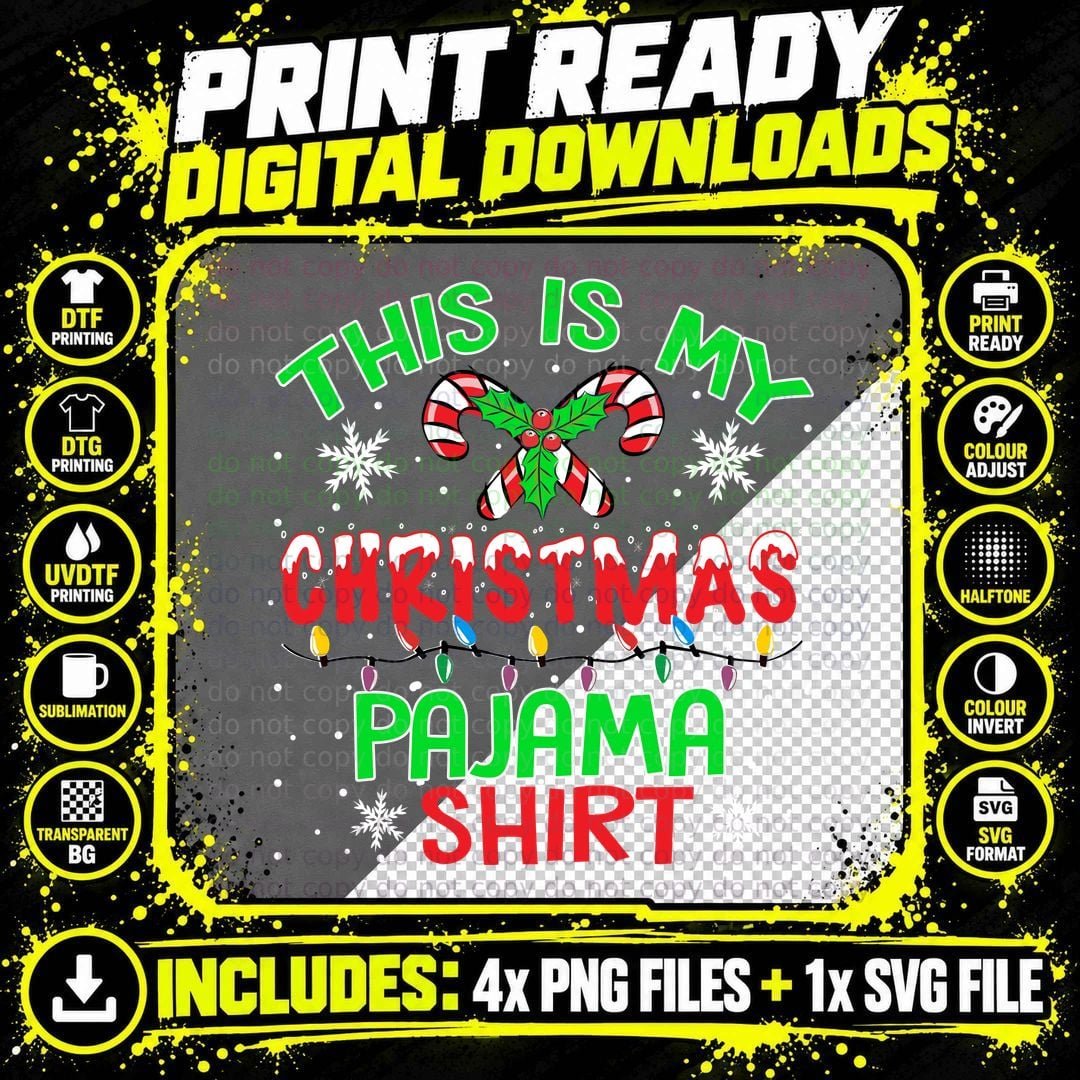 Christmas Pajama Shirt, Festive Holiday Design Png SVG Digital Bundle