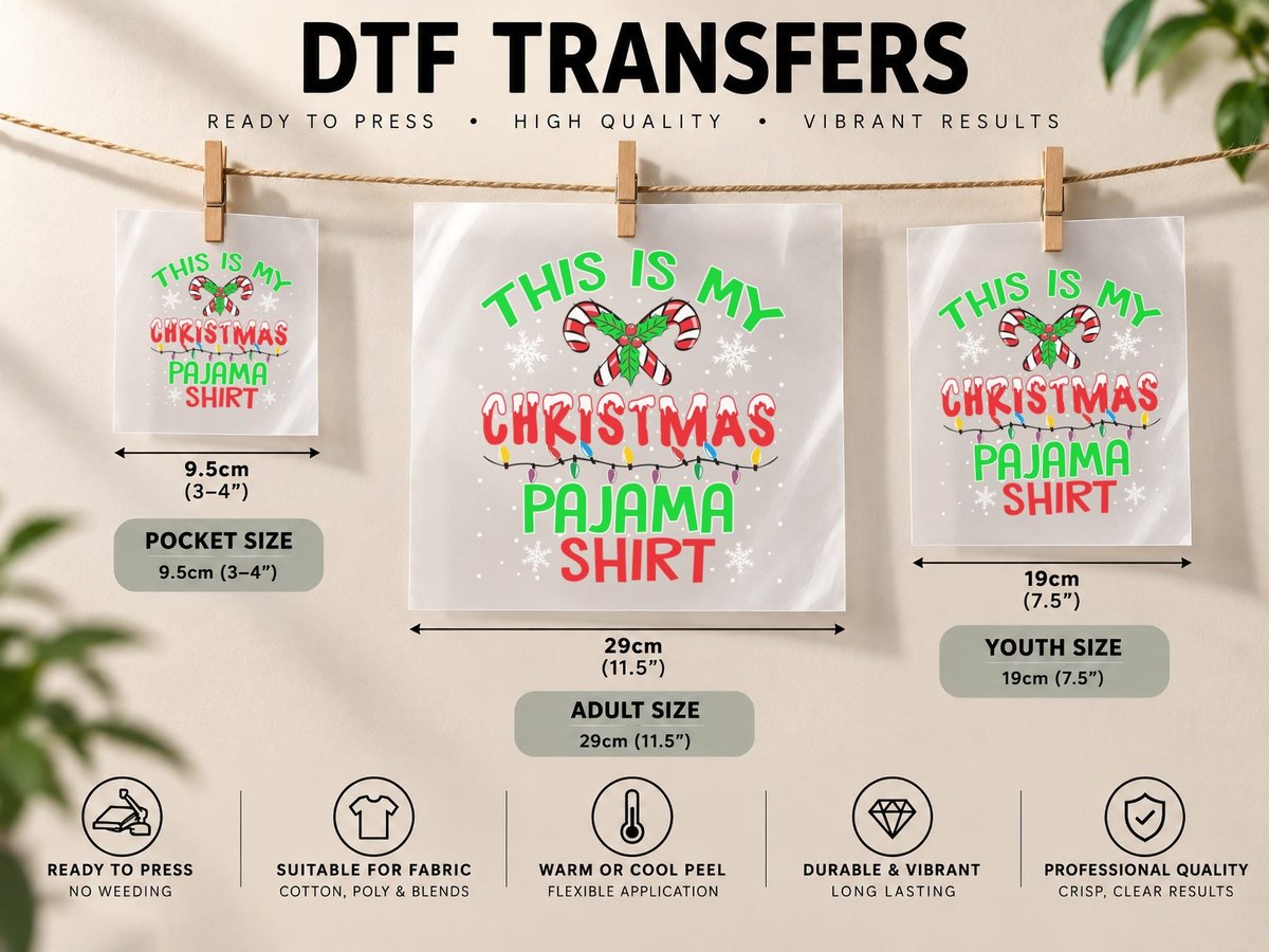 Christmas Pajama, Festive Holiday Design, Xmas Gift Idea DTF Transfer Iron On