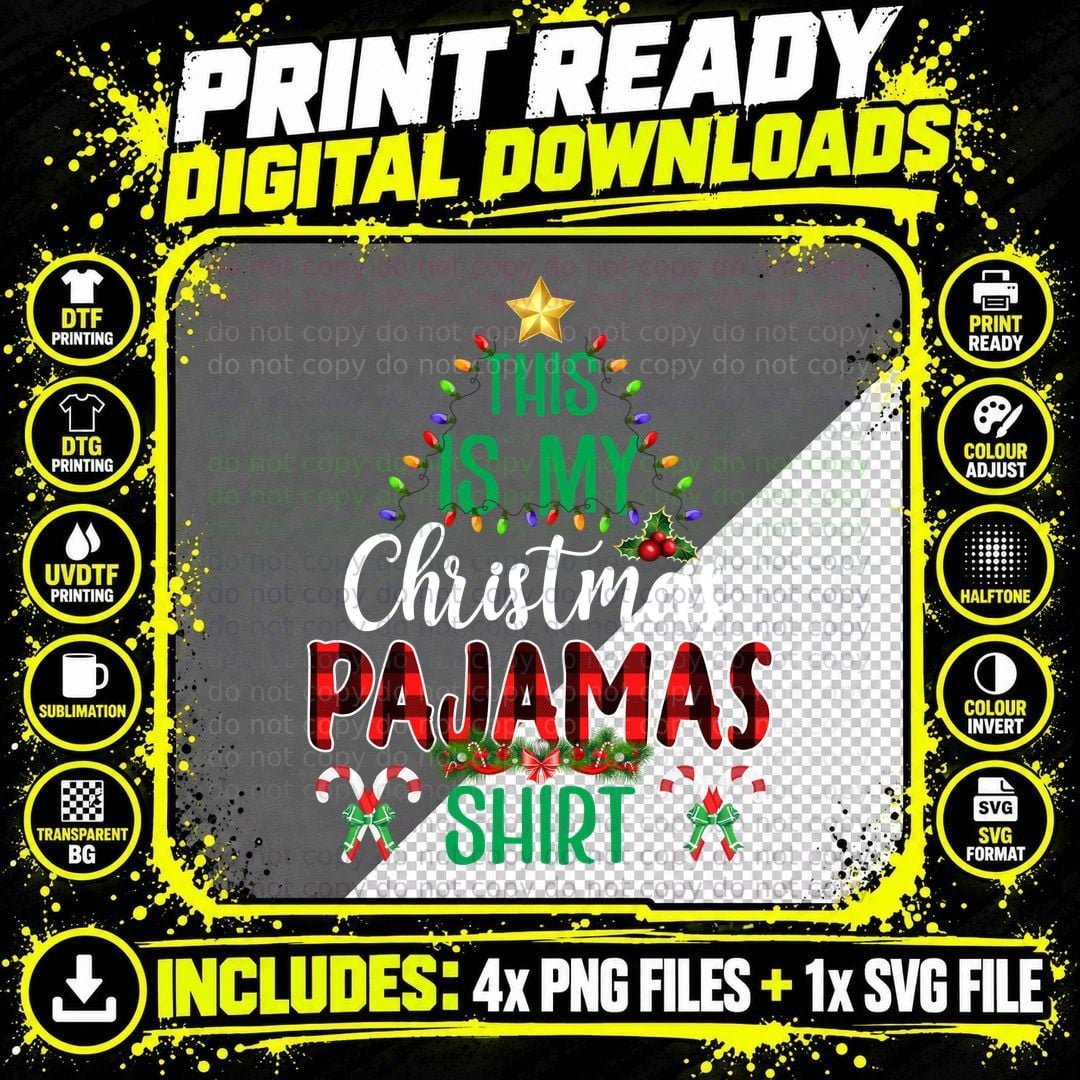 Christmas Pajama Shirt, Holiday Plaid Design Png SVG Digital Bundle