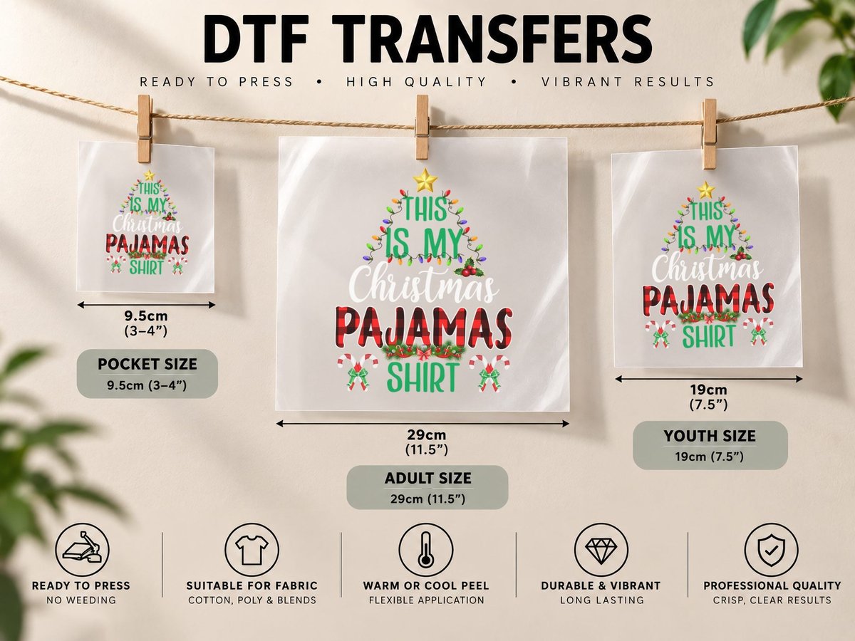 Christmas Pajama, Holiday Plaid Design DTF Transfer Iron On
