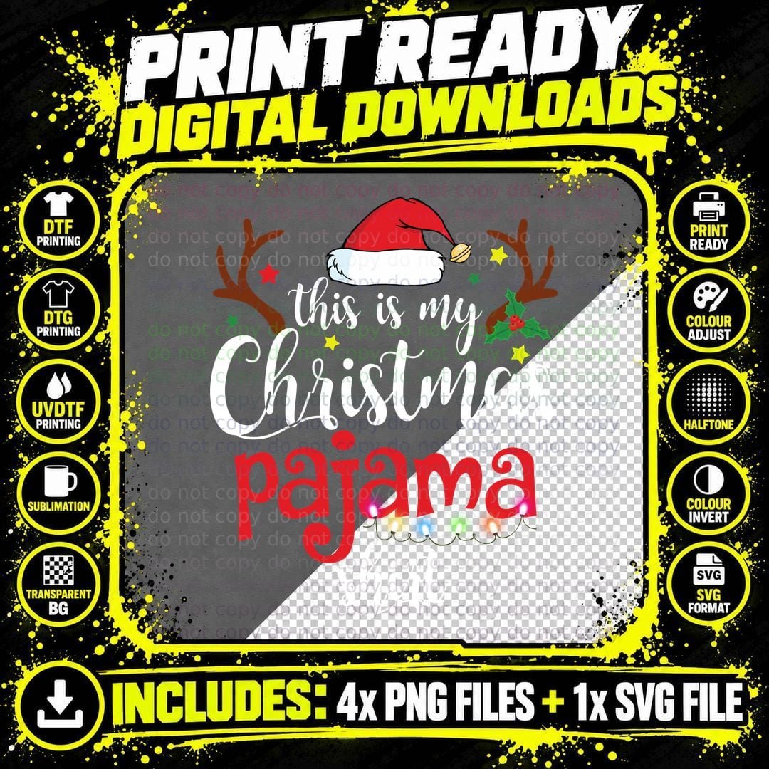 Christmas Pajama T-Shirt, Festive Holiday Design Png SVG Digital Bundle
