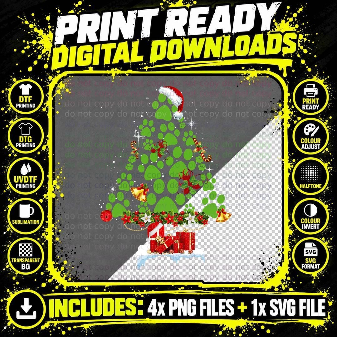 Christmas Paw Print T-Shirt, Festive Holiday Design Png SVG Digital Bundle