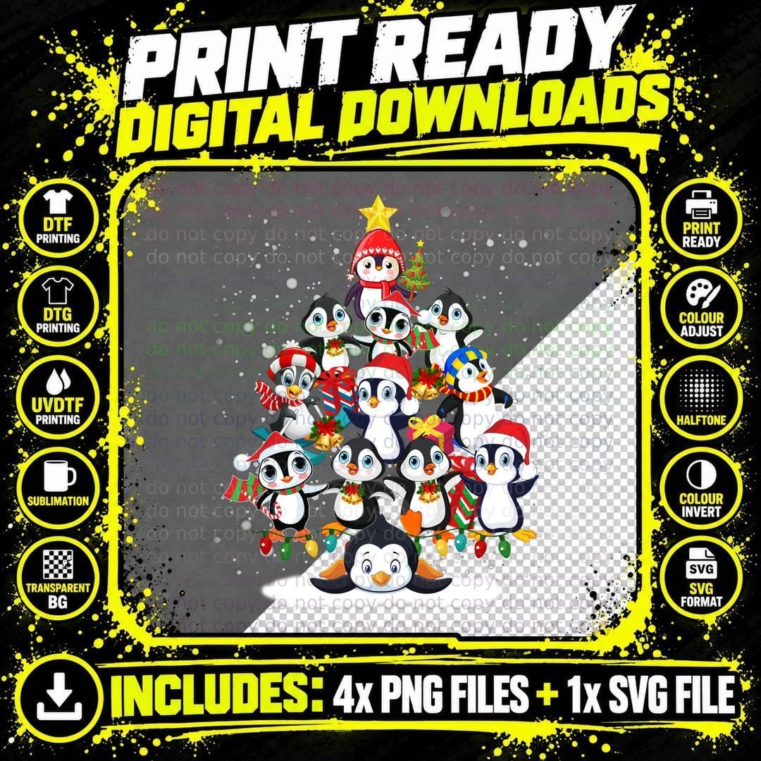 Christmas Penguin T-Shirt, Festive Holiday Print Png SVG Digital Bundle