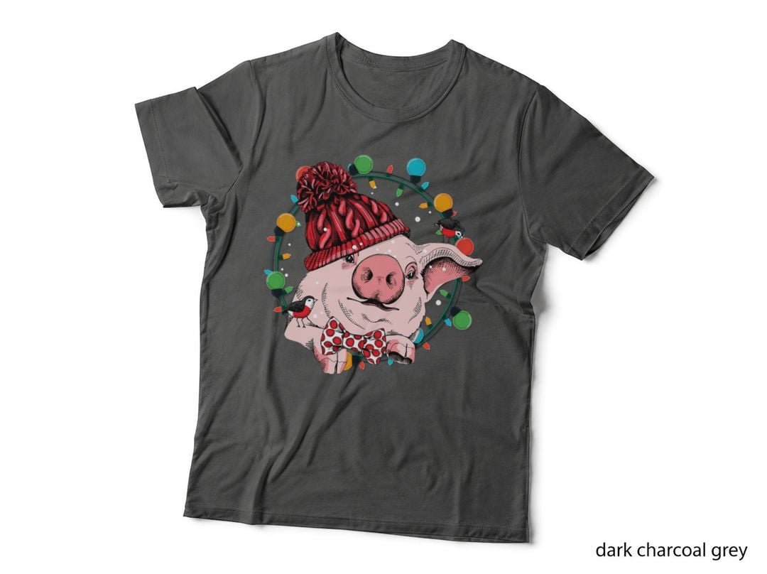 Christmas Pig T-Shirt, Festive Holiday Design, Pet Lover Apparel