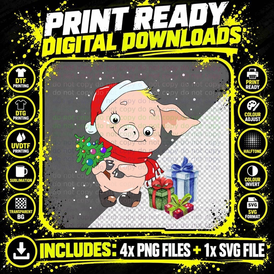 Christmas Piglet T-Shirt, Festive Holiday Design Png SVG Digital Bundle