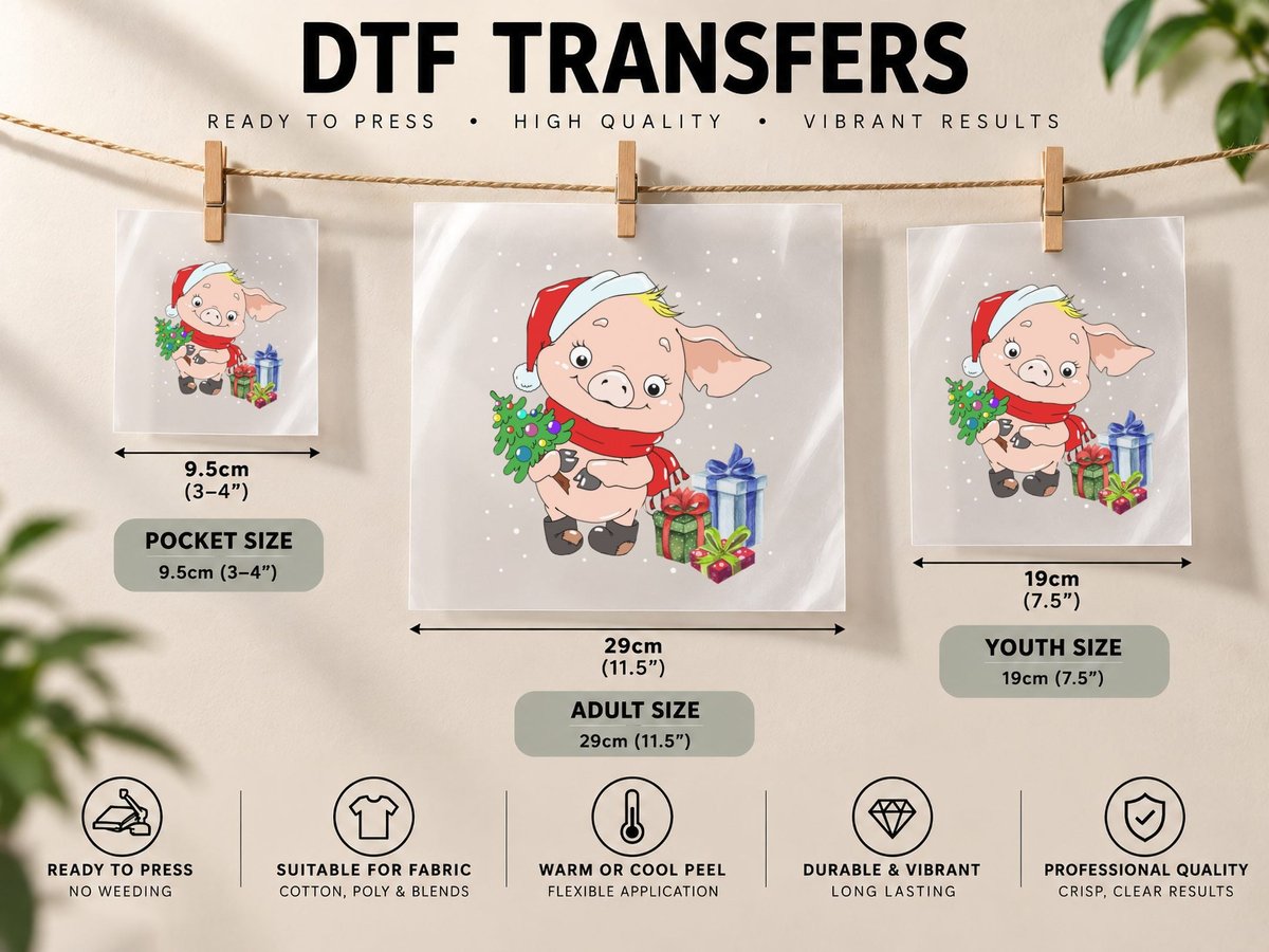 Christmas Piglet, Festive Holiday Design, Pet Lover DTF Transfer Iron On