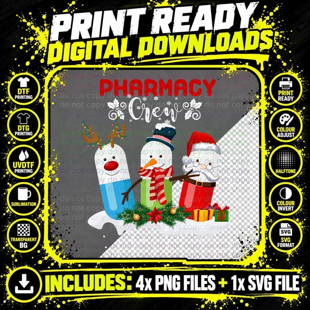 Christmas Pill Characters T-Shirt, Festive Holiday Print Png SVG Digital Bundle