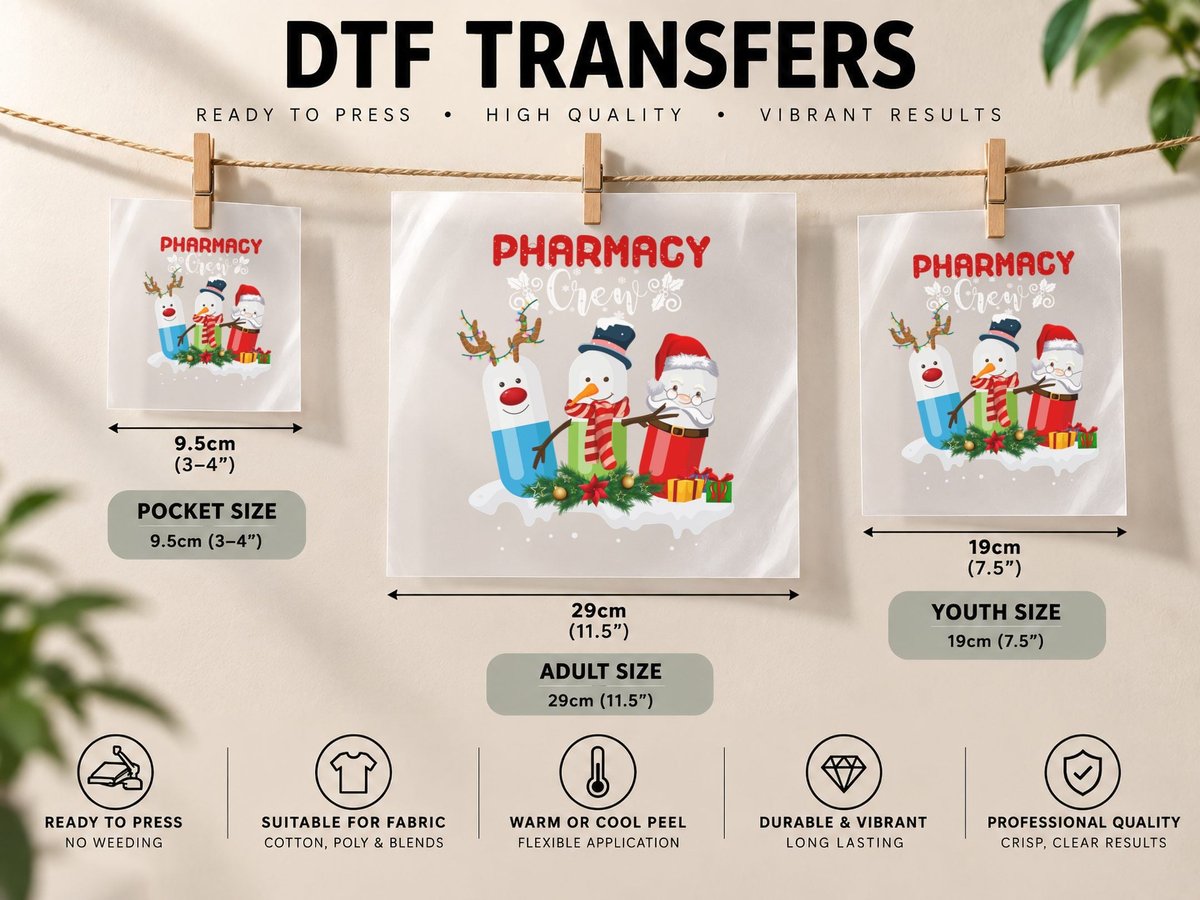Christmas Pill Characters, Festive Holiday Print DTF Transfer Iron On
